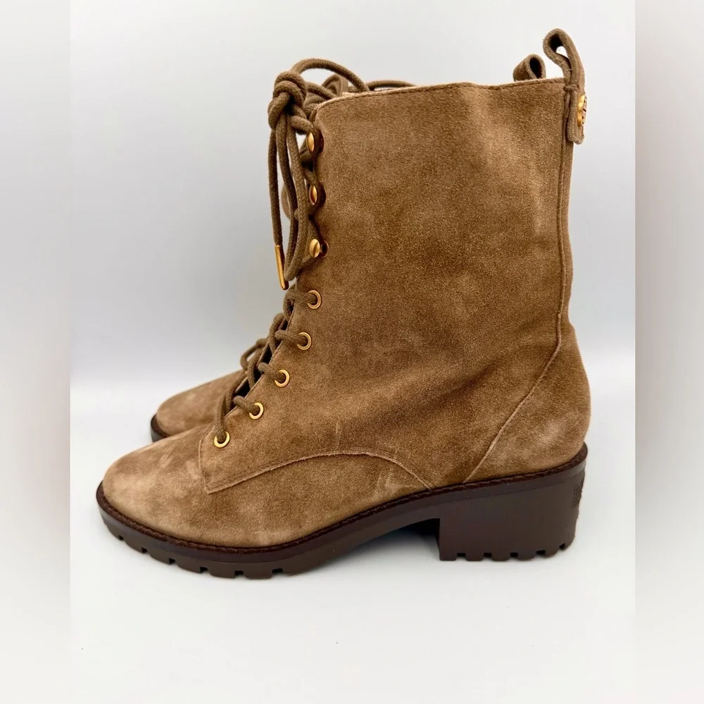 Tory Burch Suede Mid-Calf Combat Boots-Brown